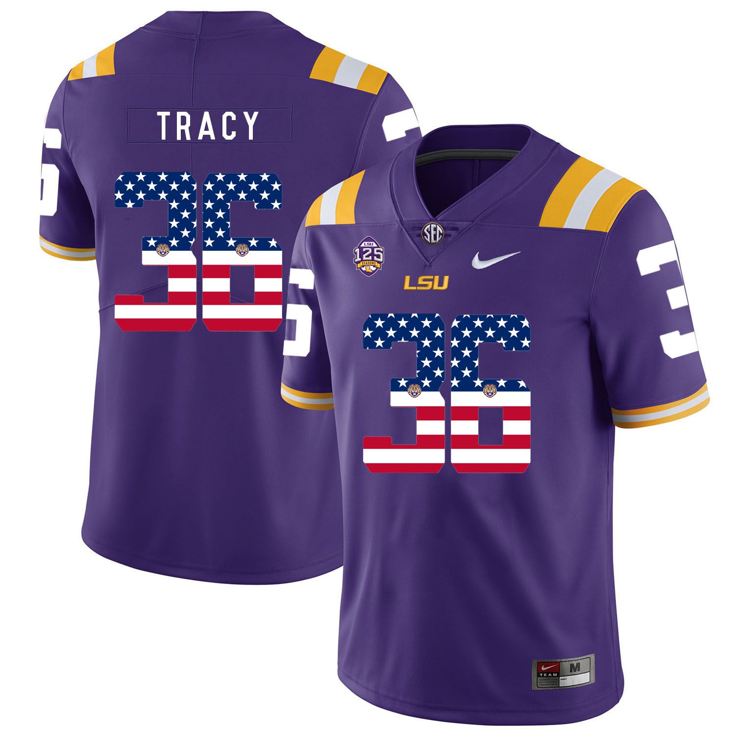 Men LSU Tigers #36 Tracy Purple Flag Customized NCAA Jerseys